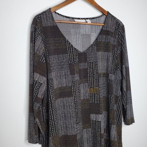 Susan Graver Womens Liquid Knit V-Neck Top Size XL Abstract Block Stretch Career - Picture 2 of 9